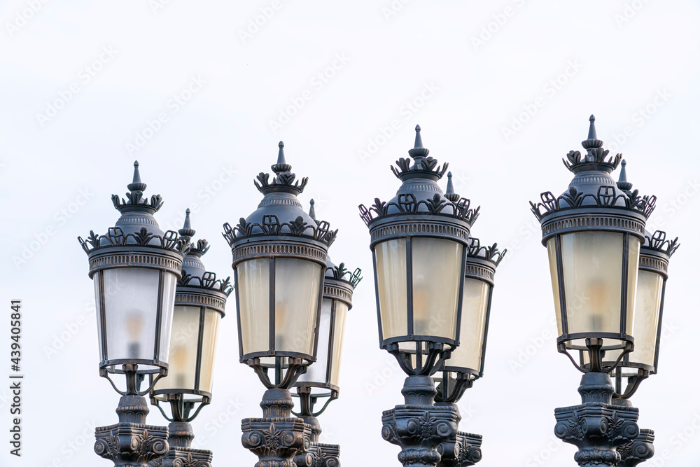 group of street lights close up as background