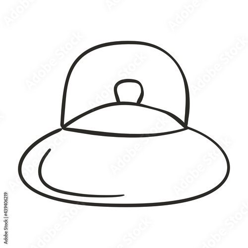 Doodle icon with black sugar bowl outline. Hand drawn vector illustration.