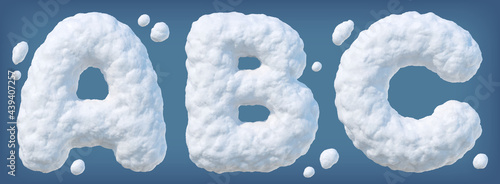 Snowy alphabet with letters A, B, C. Lettes made of snow. Winter font on blue background. Vector illustration