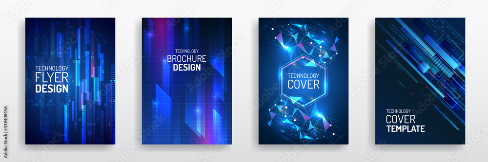 Futuristic business cover layout. Technology modern brochure templates. Set of Science and innovation hi-tech background. Flyer design of tech elements. - obrazy, fototapety, plakaty 
