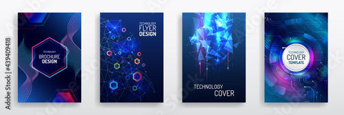 Technology modern brochure templates. Set of Science and innovation hi-tech background. Flyer design of tech elements. Futuristic business cover layout.