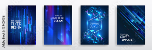 Futuristic business cover layout. Technology modern brochure templates. Set of Science and innovation hi-tech background. Flyer design of tech elements.
