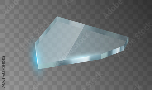 Realistic transparent shard of broken glass on transparent background. Piece if sharp cracked glass photo