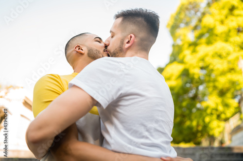 Gay couple spending time together at the park.