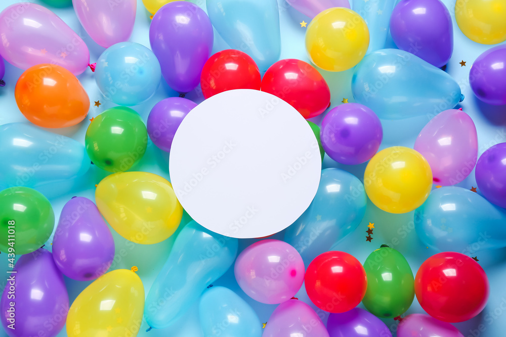 Blank card with air balloons on color background Blank card with air balloons on color background