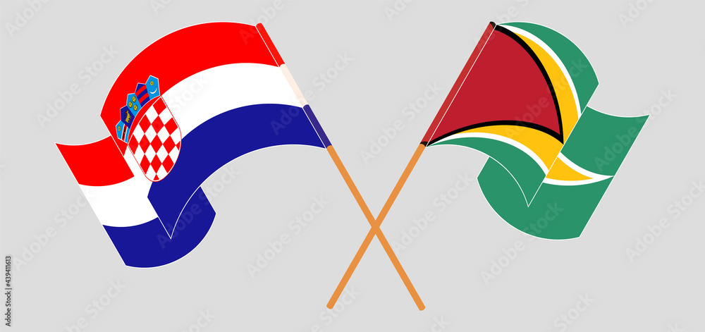 Crossed and waving flags of Croatia and Guyana