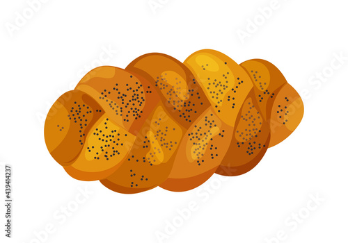 Challah vector icon. Holiday jewish braided loaf, colored shabbat bread isolated on white background. Food illustration