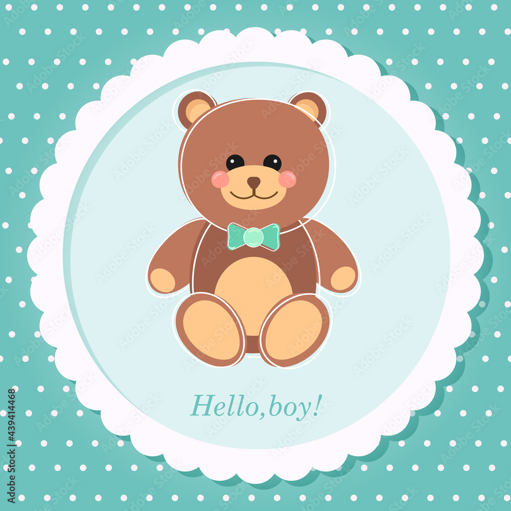 Vector cards with cute bear. Hello baby. Birthday card vector image Vector cards with cute bear. Hello baby. Birthday card vector image