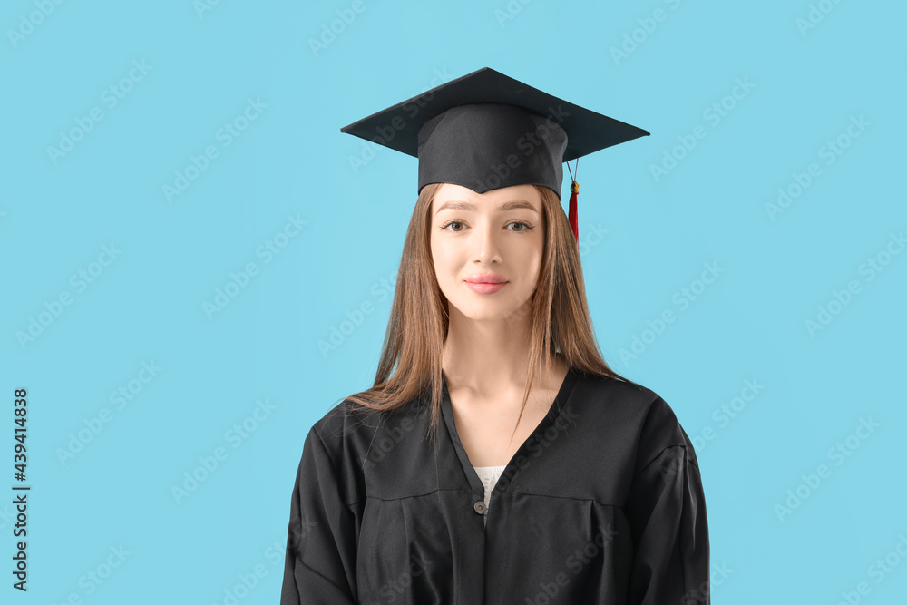 Female graduating student on color background Female graduating student on color background