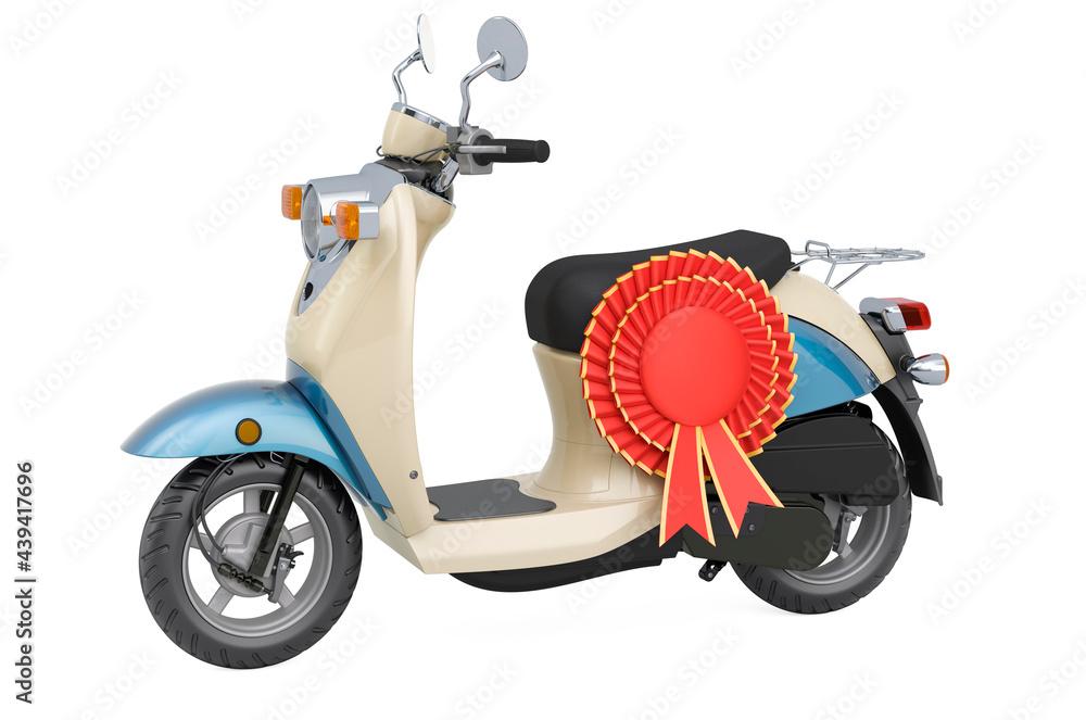 Obraz premium Motor scooter, moped with best choice badge, 3D rendering