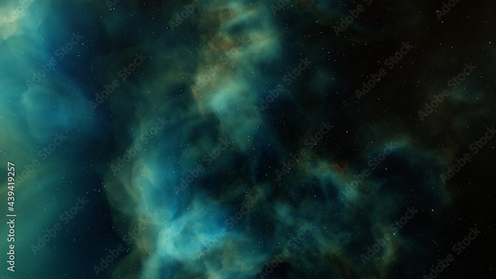 Fototapeta premium colorful space background with stars, nebula gas cloud in deep outer space, science fiction illustrarion 3d render 