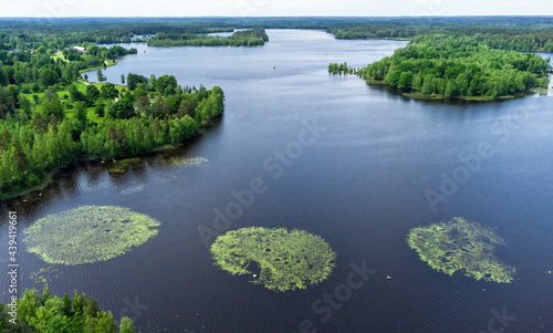 Aerial summer view over the swedish lake