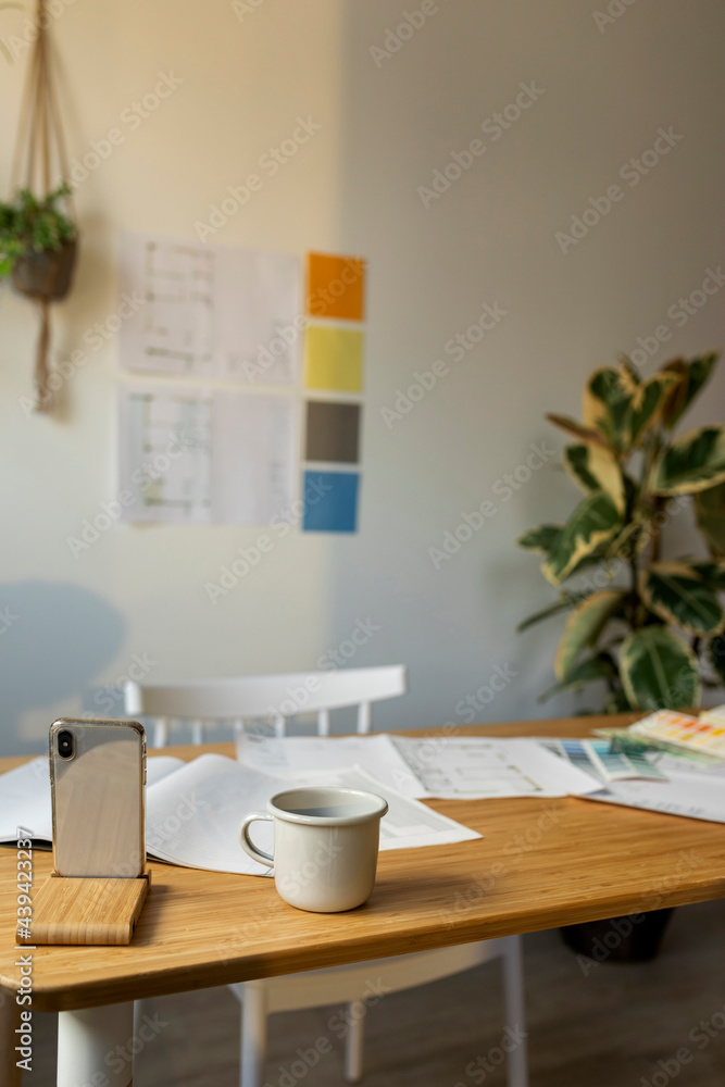 modern home office during sunny morning light modern home office during sunny morning light