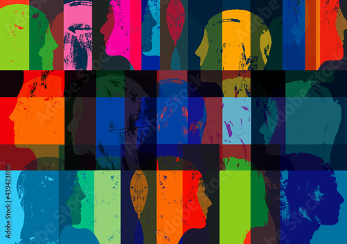 Abstract colorful overlapping head profiles pattern