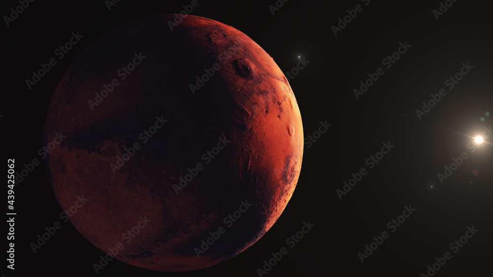 Planet mars in space illustration. Day and night on planet mars seen from outer space.
Planet mars in space illustration. Day and night on planet mars seen from outer space.