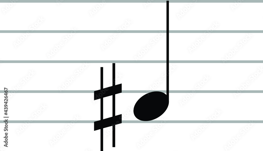 Black music symbol of Sharp note on ledger lines Black music symbol of Sharp note on ledger lines