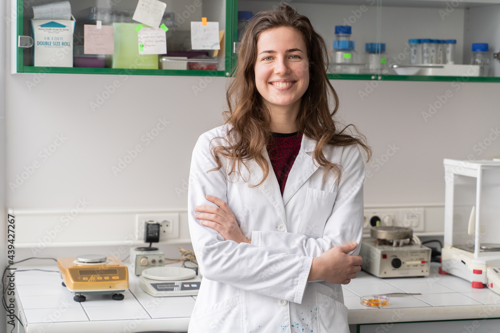 Smiling Researcher In Microbiology Lab Smiling Researcher In Microbiology Lab