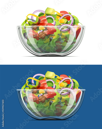 Salad in transparent bowl. Organic food.