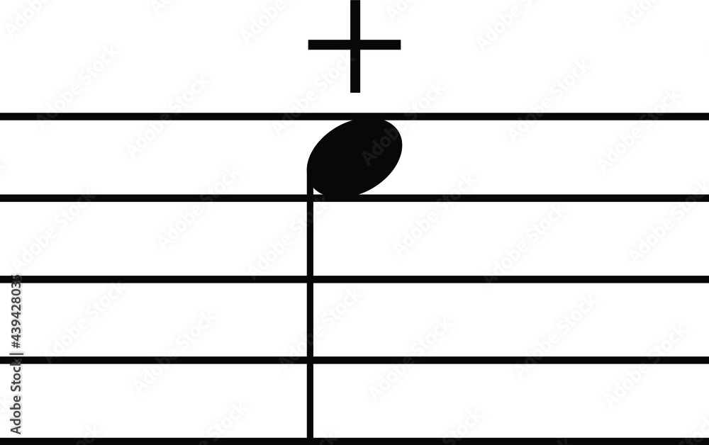 Black music symbol of Left hand pizzicato or Stopped note on staff lines Black music symbol of Left hand pizzicato or Stopped note on staff lines