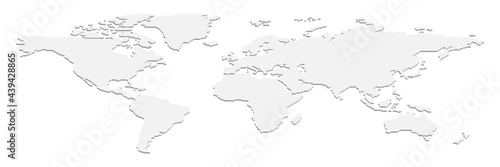 Isometric map of World. Gray land silhouette on white background. 3D vector illustration