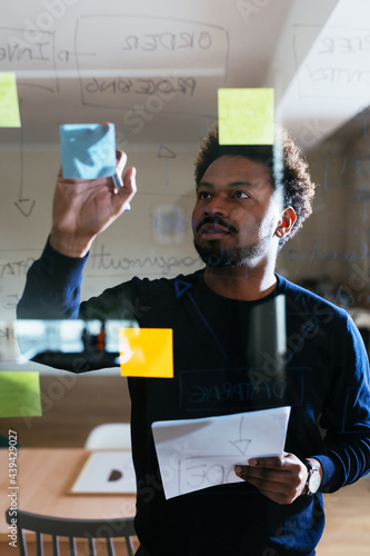 Black man working with notes in office photo