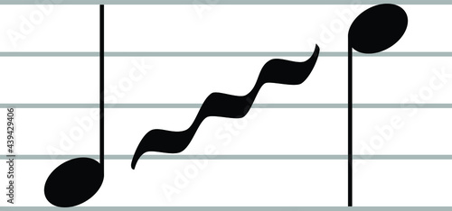 Black music symbol of Glissando or Portamento on ledger lines photo