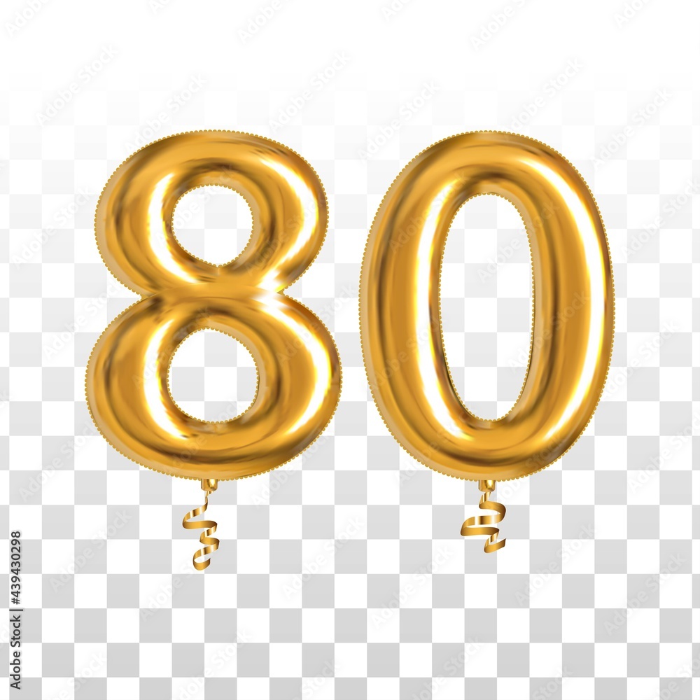 Vector realistic isolated golden balloon number of 80 for invitation decoration on the transparent background. - obrazy, fototapety, plakaty 