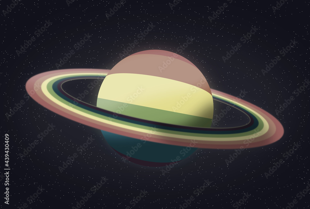 Rainbow planet with a rings in space Rainbow planet with a rings in space