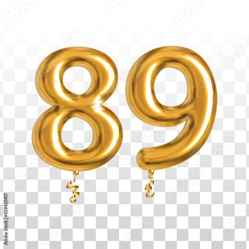 Vector realistic isolated golden balloon number of 89 for invitation decoration on the transparent background. photo