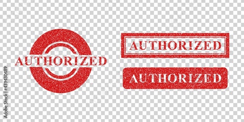 Vector set of realistic isolated red rubber stamps of Authorized on the transparent background.