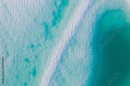 Aerial view of beautiful Feicui lake in Qinghai, China.