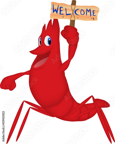 red shrimp with a sign