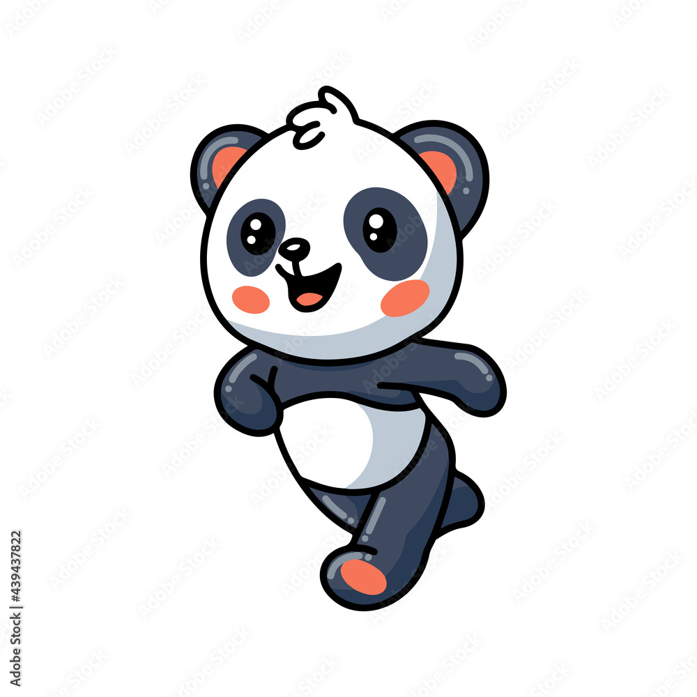 Naklejka premium Cute little panda cartoon running