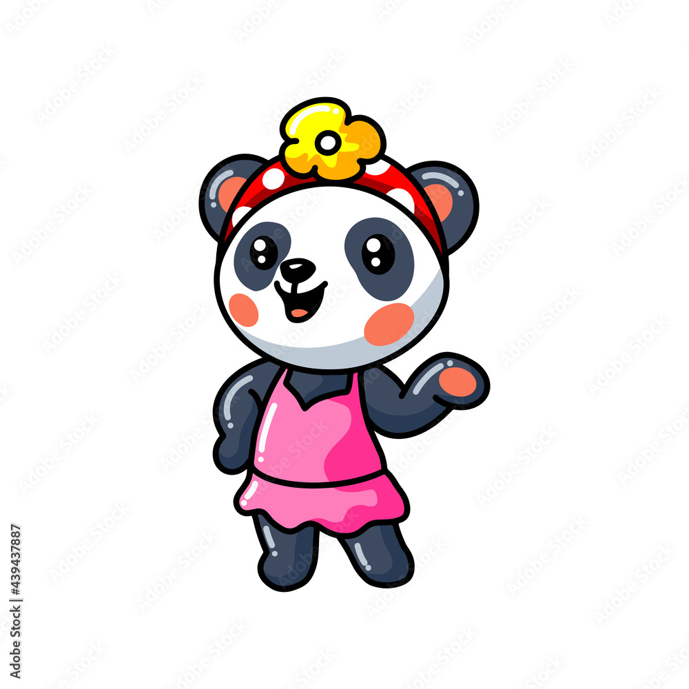 Cute little panda girl cartoon in a pink dress