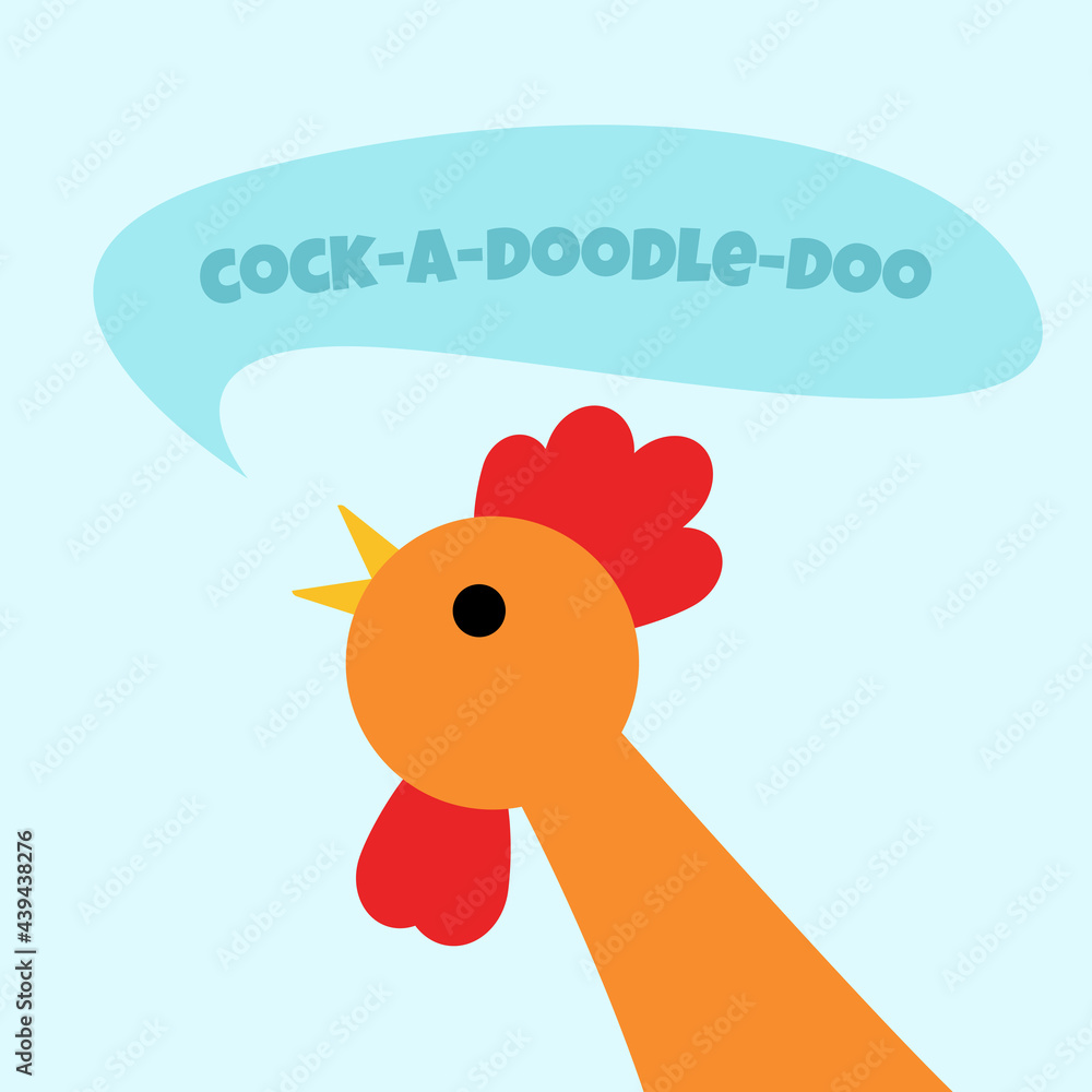 Cock Head And Speech Bubble Cock A Doodle Doo Text Close Up Portrait 