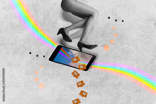 Woman's legs coming out of a smartphone, social networking theme, online acceptance search photo