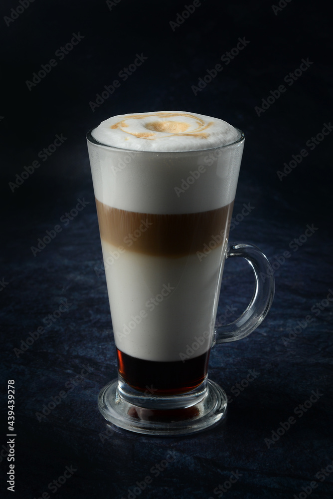 Glass of hot coffee Latte macchiato coffee close up Glass of hot coffee Latte macchiato coffee close up