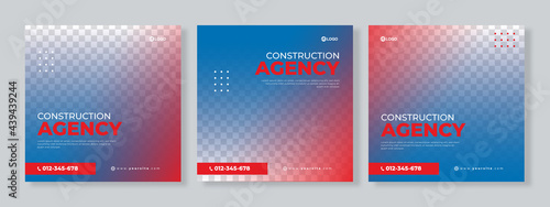 Set of three construction agency social media pack template premium vector