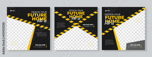 Set of three construction agency social media pack template premium vector