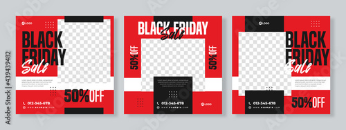 Set of three black friday sale social media pack template premium vector