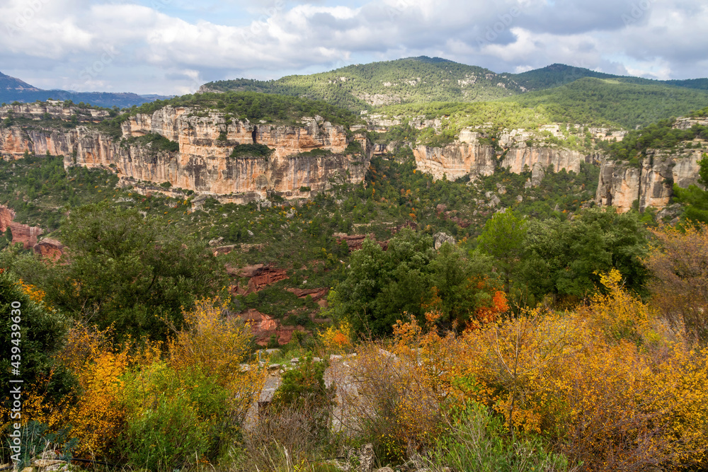 View of the Montsant mountain range, Sierra de Montsant. Natural Park. Tarragona. Catalonia. Spain