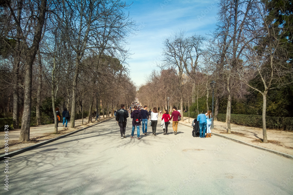 People walking in the Retiro Park. Madrid