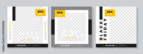 Set of three black friday sale social media pack template premium vector