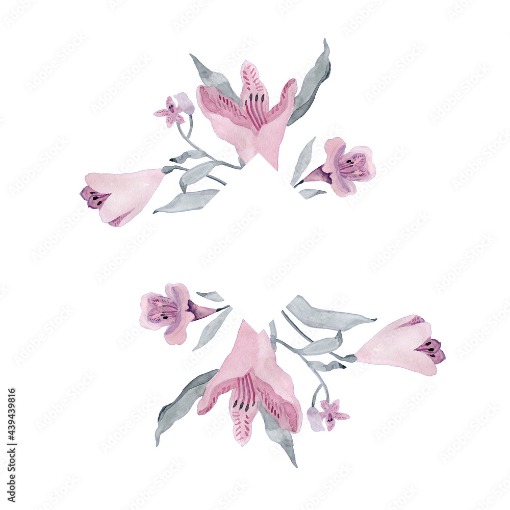 Floral frames mauve pink grey watercolor clipart romantic mood