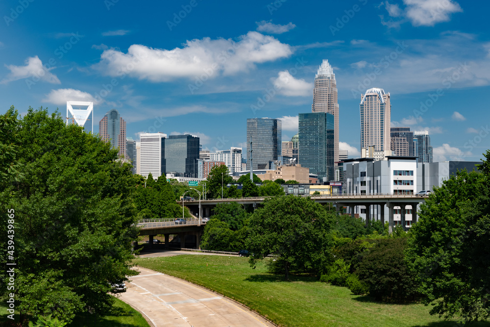 Charlotte NC downtown uptown skyline on a clear summer day