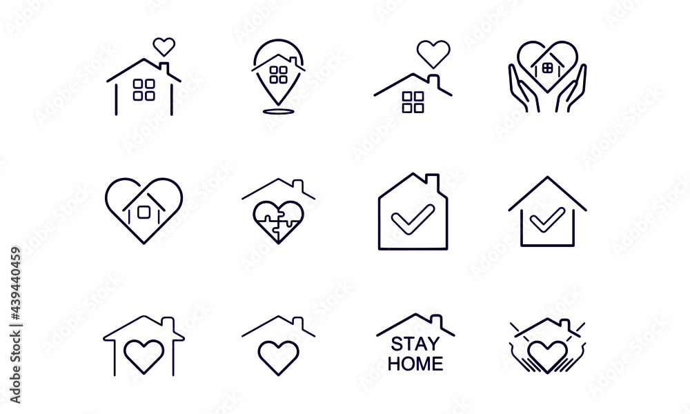 Stay Home Concept,home love heart icons Stay Home Concept,home love heart icons