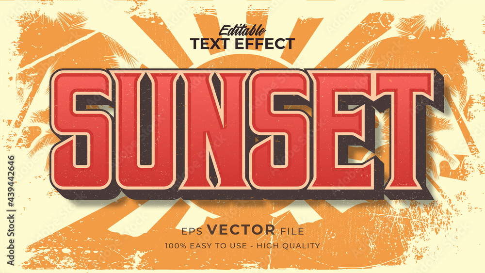 Editable text style effect - retro sunset summer text in grunge style theme - obrazy, fototapety, plakaty 