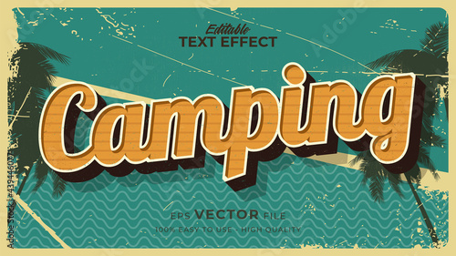 Editable text style effect - retro summer camping text in grunge style theme