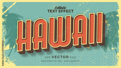 Editable text style effect - hawaii retro summer text in grunge style theme