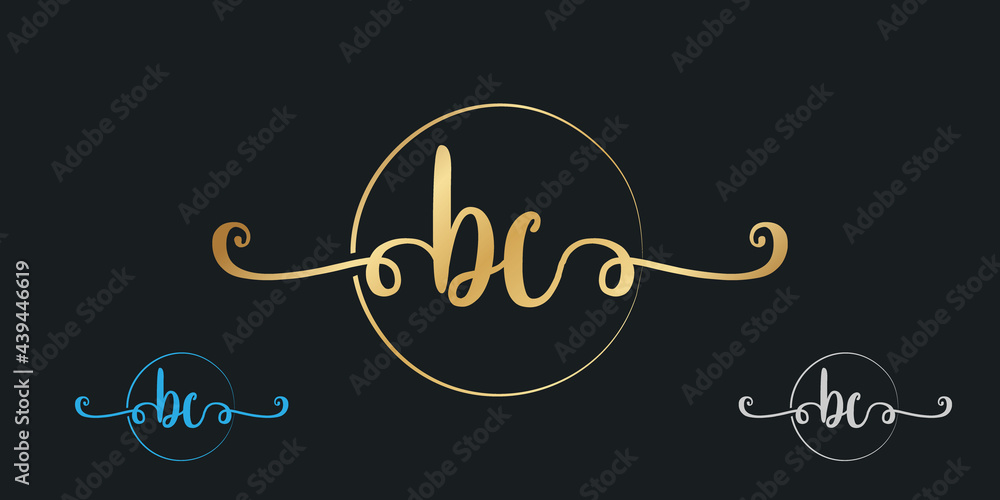 signature initial B and C isolated circle line in black background. handwriting signature LOGO design illustration template signature initial B and C isolated circle line in black background. handwriting signature LOGO design illustration template